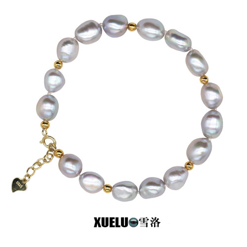 xueluo/雪洛 巴洛克天然珍珠手链 银灰色天然异形珍珠手链手串 女
