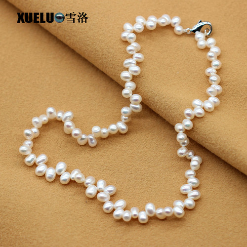 xueluo/雪洛 天然淡水珍珠项链 米形 二八孔异形珍珠锁骨项链 女