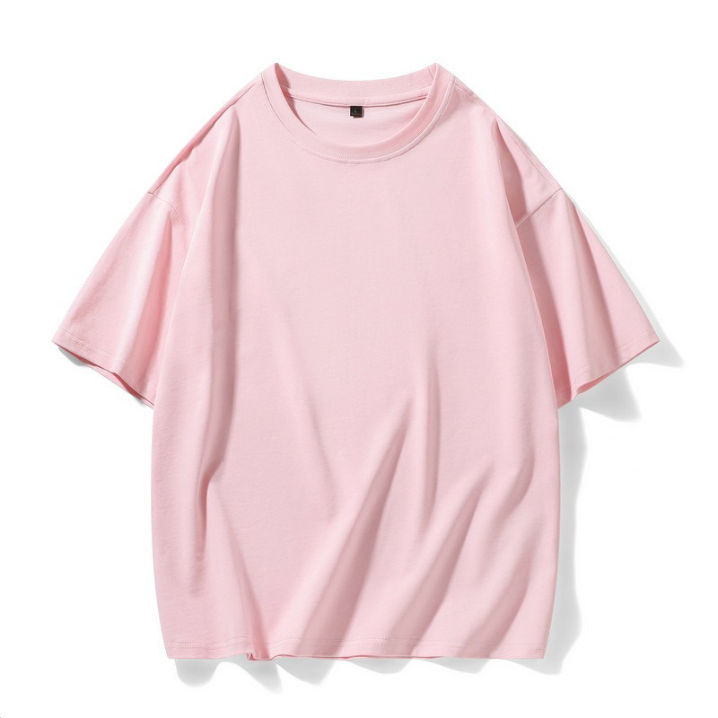 100%纯棉短袖t恤男女同款宽松潮牌时尚公版纯色圆领大码针织衫