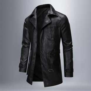 皮衣春秋新款时尚潮流年轻帅气百搭男款美式高街机车中长款夹克