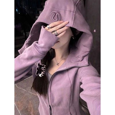 薄款纯棉即墨lulu韩系卫衣开衫女秋冬修身显瘦百搭上衣潮