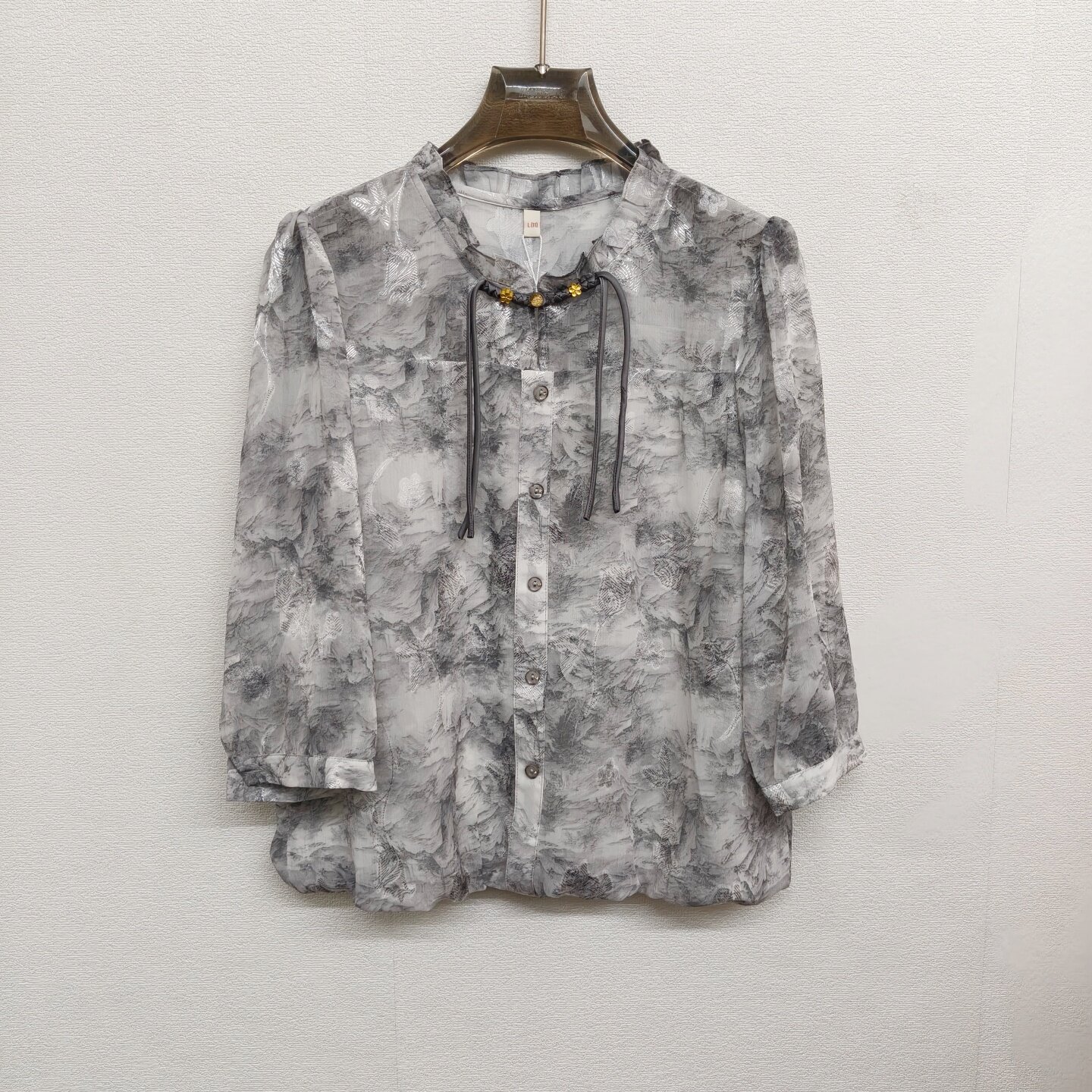 MJ26A32复古水墨画衬衫九分袖花边领气质减龄遮肚中年女春款小衫