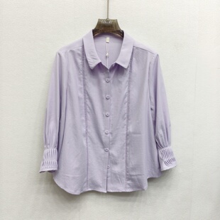 小衫 M26010小清新靓丽女士舒适衬衫 扣春款 显瘦百搭压褶袖 纯色开衫