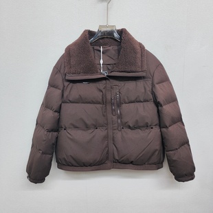 XY9519休闲风羊羔毛翻领短款亮钻羽绒服女冬季保暖面包服设计外套