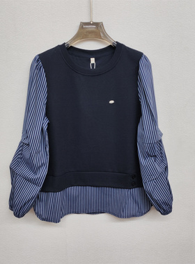 MR25719商场同款春秋款洋气褶袖拼接衬衫女设计感假两件长袖小衫