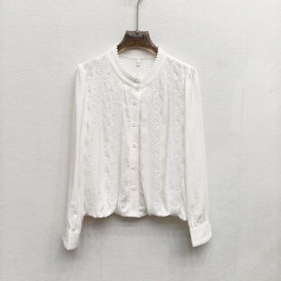 2026春款 M709女士立领蕾丝修饰亲肤衬衫 纯色显瘦百搭小衫 长袖 开衫