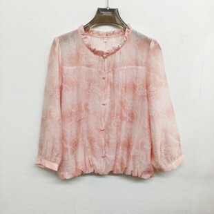 春季 女士百搭款 舒适衬衫 时尚 宽松遮肚七分袖 MJ26A11天丝印花小衫