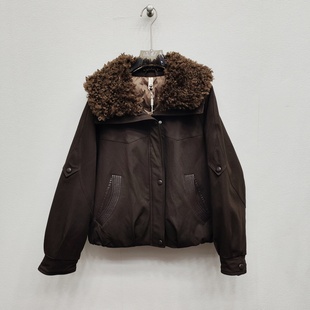 保暖外套 百搭冬季 BM2568美拉德风卷卷毛领羽绒服女短款 宽松插肩袖