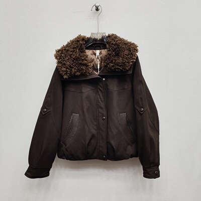 美拉德风卷卷毛领羽绒服女短款