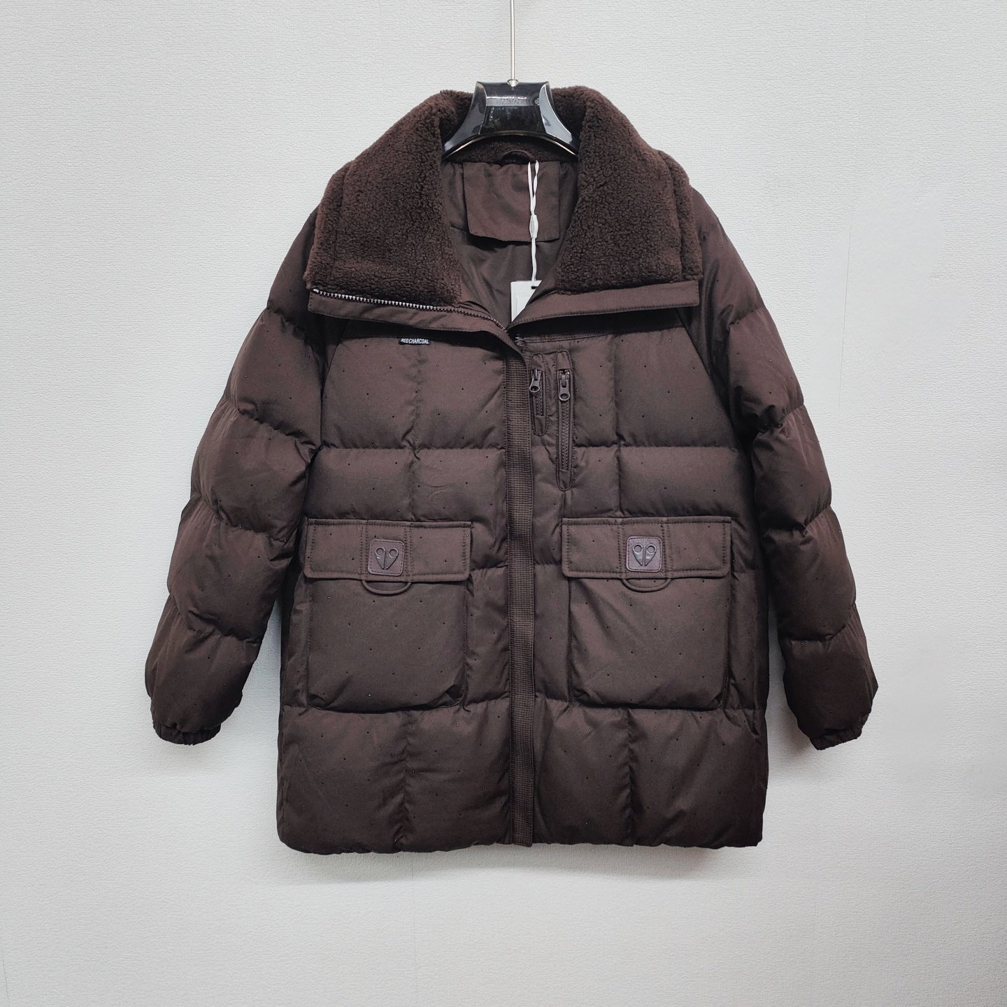 YY9523羊羔毛领中长款亮片羽绒服女冬装白鸭绒50绒大口袋保暖外套