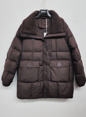 YY9523羊羔毛领中长款亮片羽绒服女冬装白鸭绒50绒大口袋保暖外套