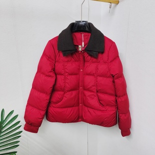 商城同款2025红色白鸭绒羽绒服加厚保暖女士外套毛线翻领年货款
