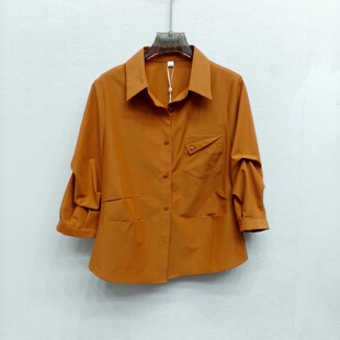 百搭遮肚小个女春款 宽松别致褶袖 上衣 翻领衬衫 Y26A08休闲纯色开衫