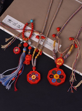 天然朱砂高含量红砂彩绘龙年六字真言项链毛衣链 包挂项链男款