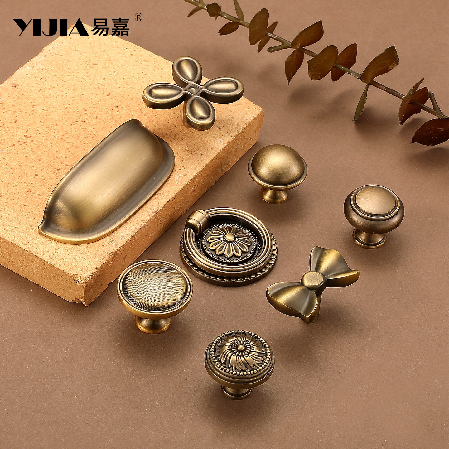 中式古铜色橱柜锌合金柜门拉手中古风单孔圆形抽屉玄关柜衣柜把手