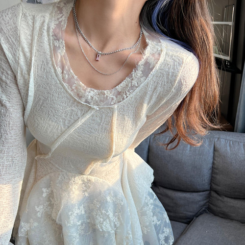 粉色水晶甜美温柔风双层项链女