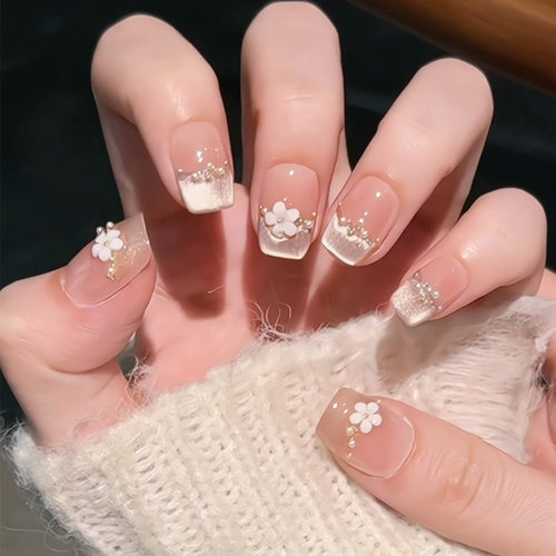 秋冬法式花朵闪粉可拆卸穿戴甲