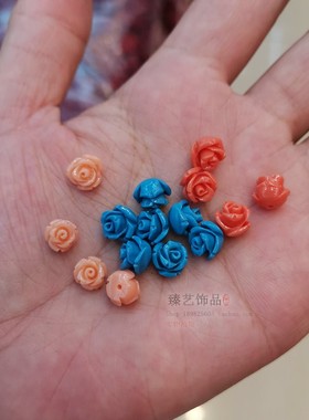 石头粉压制粉蓝色玫瑰花 8mm半孔精致小花朵耳钉材料 diy手工饰品