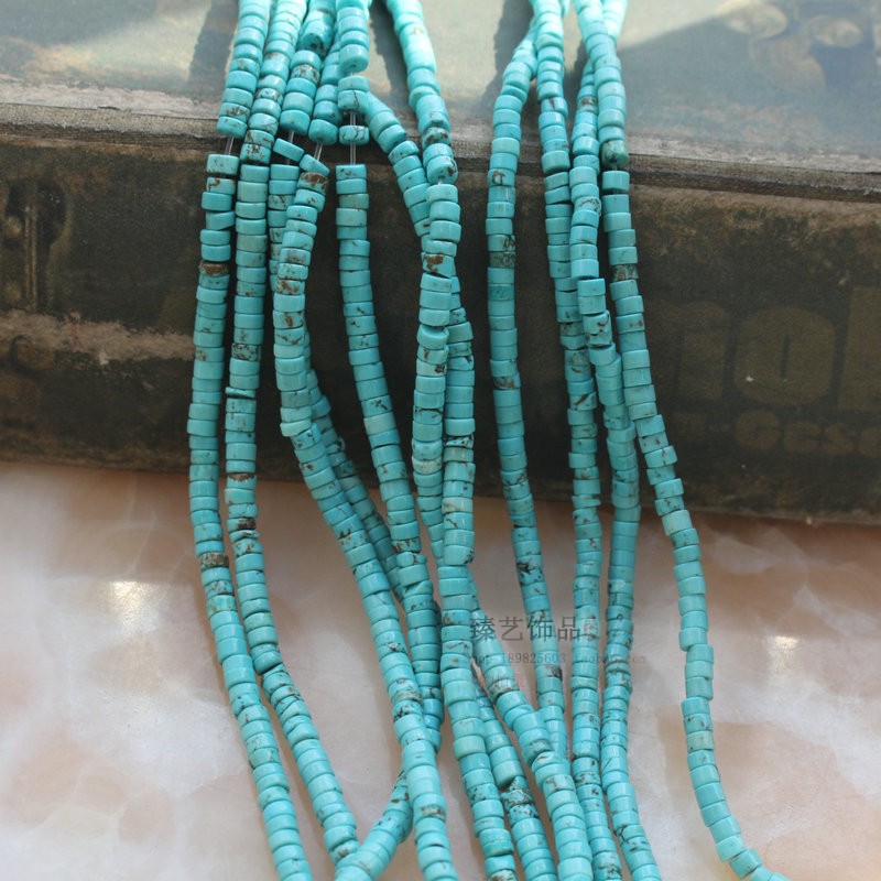 天然绿松石隔片4/6/8mm蓝松圆片散珠手链项链算盘珠diy手工饰品