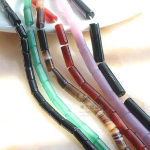 天然石黑绿红玛瑙圆管珠 紫玉髓细桶珠圆棍散珠顶珠 diy手作饰品