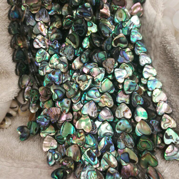 深海彩贝鲍鱼贝心形 12-14mm竖孔桃心贝壳吊坠 diy手工发簪耳饰批