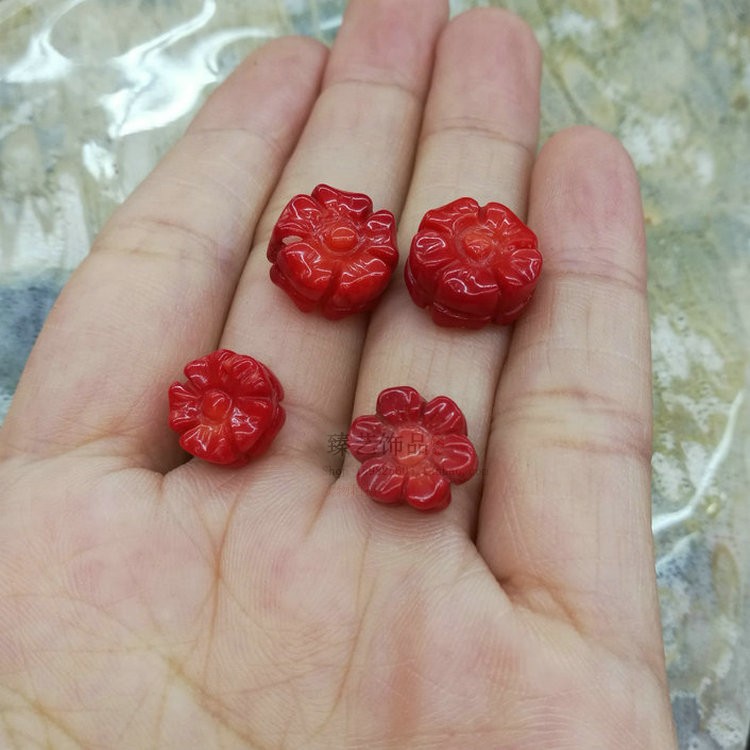 diy天然红色发簪耳饰散珠