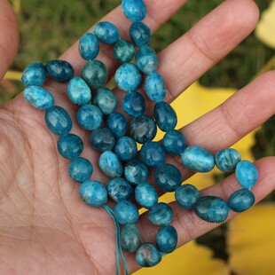 天然磷灰石随形散珠 蓝磷灰蛋形不定形颗粒珠串 DIY饰品手链配珠