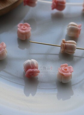diy女皇贝雕刻铃兰花粉色胭脂螺