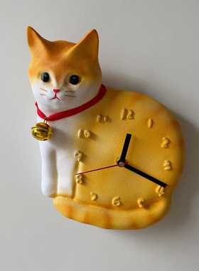 3D立体小猫挂钟表静音可爱动物造型挂件墙面装饰创意礼品时钟挂表
