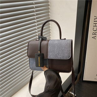 潮休闲小方包单肩斜挎包包女 新款 跨境bag时尚 撞色手提包2025夏季