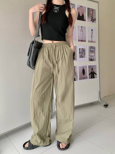 实价实拍三标齐宽松休闲阔腿裤抽绳高腰长裤