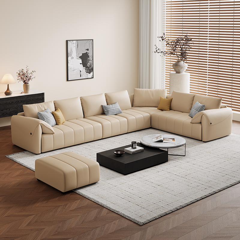 大象耳朵大户型转角真皮沙发组合