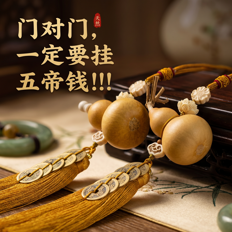 天然葫芦挂件五帝钱门对门门口天然葫芦入户门铜钱真葫芦串