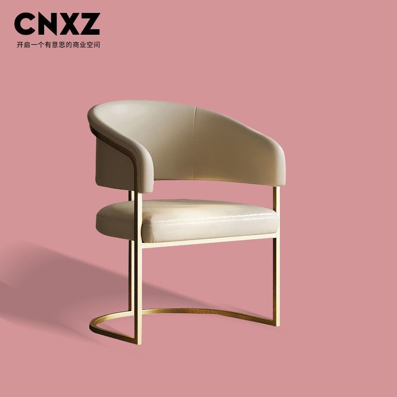家用客厅茶椅靠背扶手椅意式简约商铺会客洽谈茶桌椅单人客椅皮椅