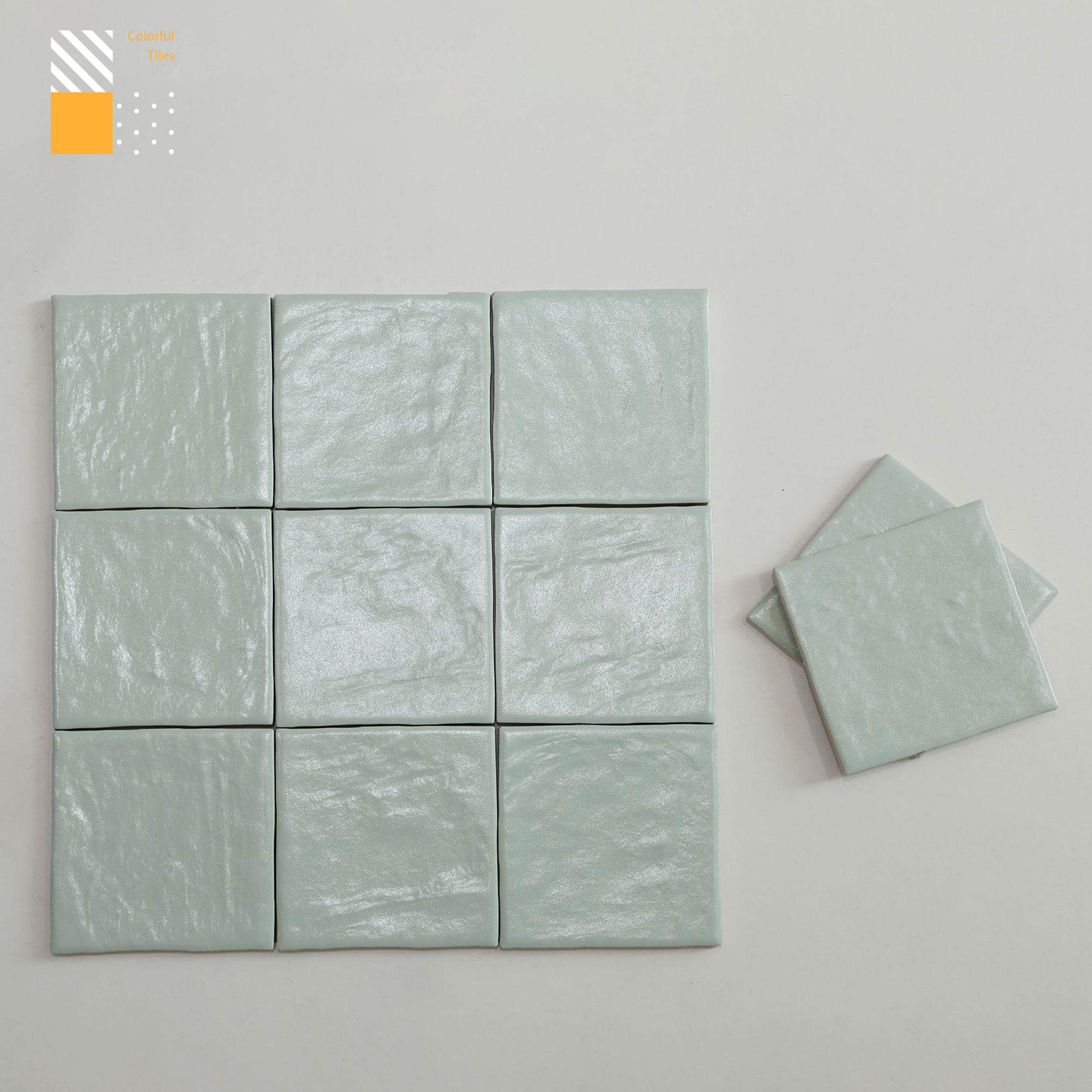 法式天蓝浅粉手工砖 贝壳面珍珠釉125x125小方砖复古墙砖浴室厨房