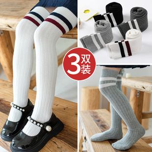 女童长筒袜过膝盖春秋纯棉薄款女孩学院风户外配裙子儿童中筒袜子