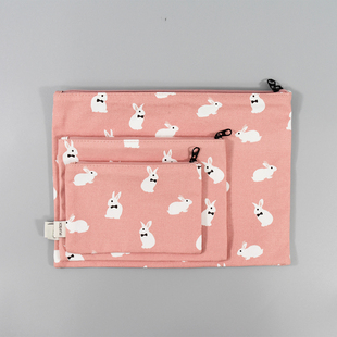 韩小物小清新兔子图案扁平化妆包日常手拿包全棉帆布包零钱收纳包