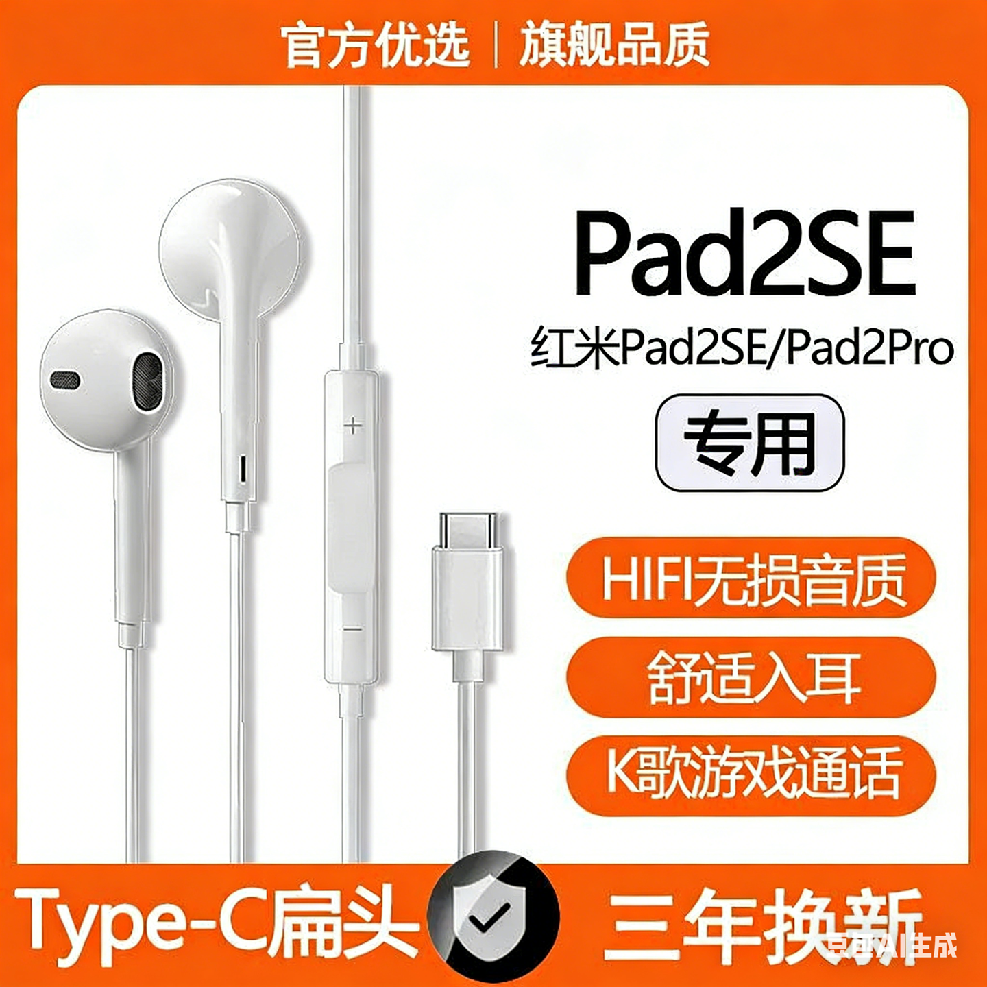 适用华为有线耳机原装3.5mm/typec数字专用手机平板游戏K歌耳机线