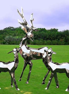 定制小鹿雕塑不锈钢发光月亮摆件