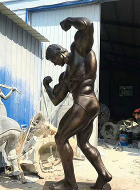 石膏设计定制健身房肌肉男健身雕像骑自行车跑步杠铃运动雕塑摆件