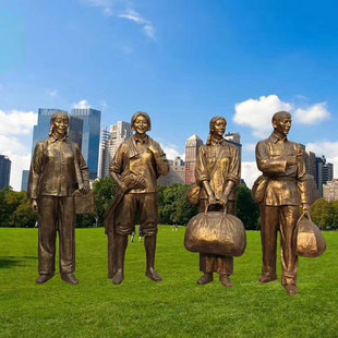 定制知青雕塑玻璃钢大学生下乡人物系列雕像铸铝怀旧复古大型摆件