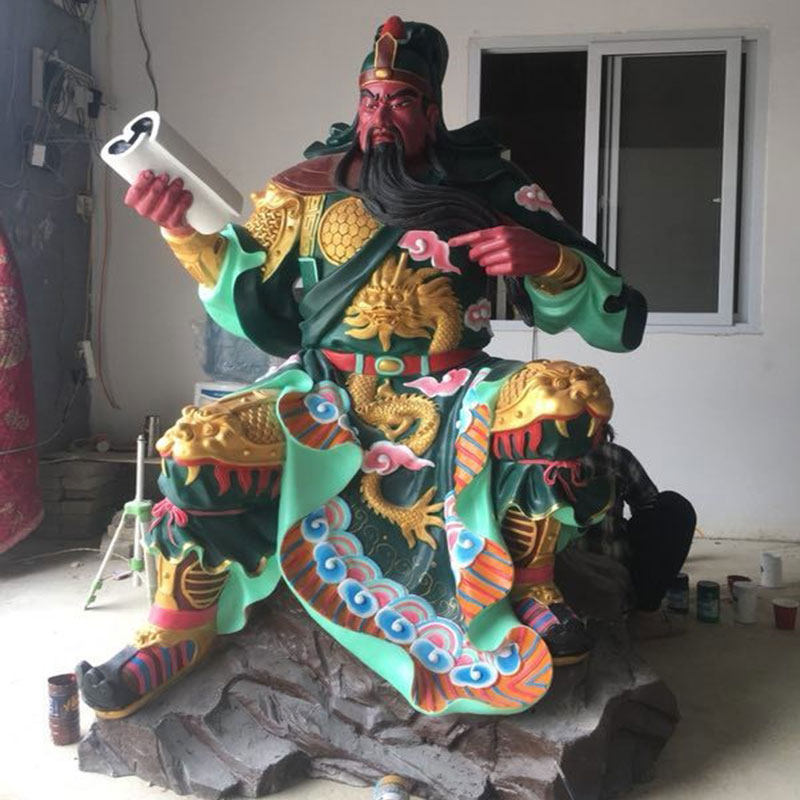 玻璃钢彩定制武圣人关公坐像雕塑