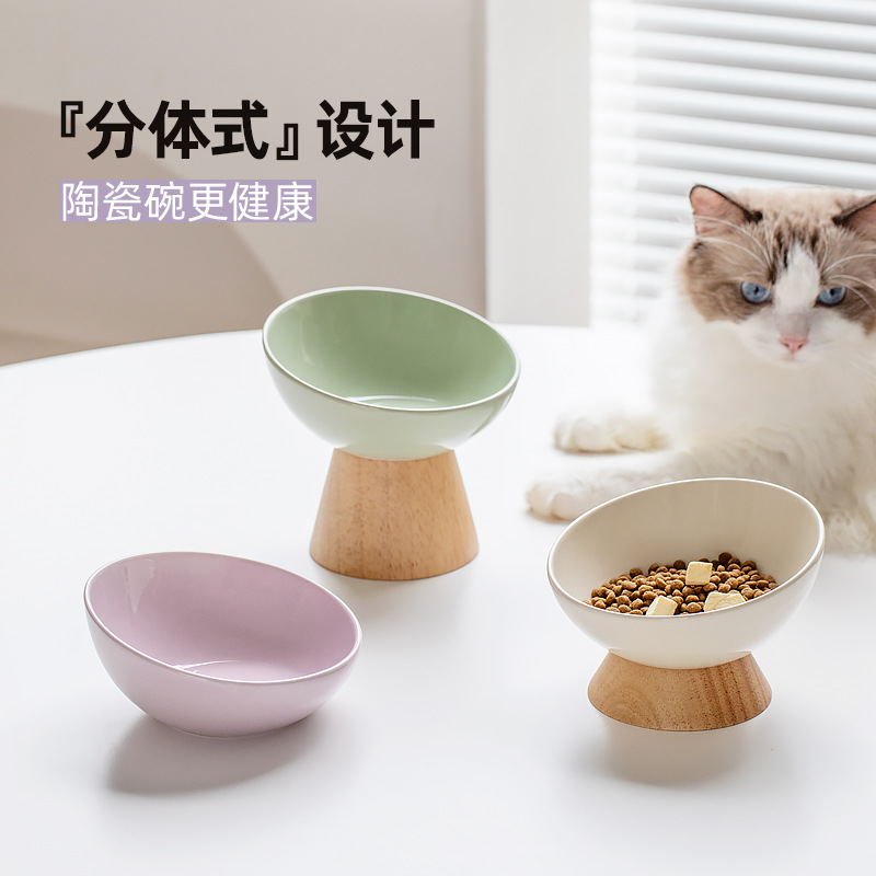 斜口猫碗陶瓷斜边碗猫狗碗粮食碗食盆饮水碗简约防打翻高矮脚护颈 宠物/宠物食品及用品 猫狗碗/慢食碗 原图主图