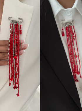 ins复古流苏通勤多用别针衣饰 欧美跨境哥特长款串珠水晶装饰胸针