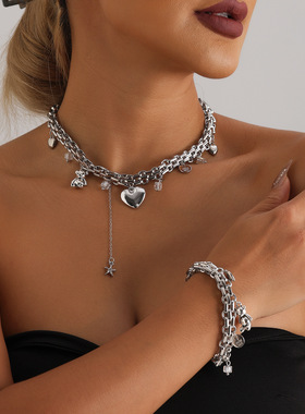 欧美跨境饰品金属质感爱心小熊