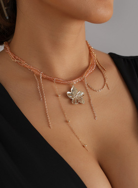 欧美跨境饰品粉色水晶串珠花朵流