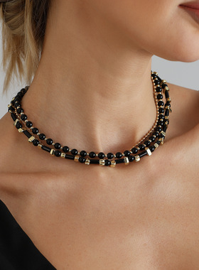 欧美跨境饰品复古黑金撞色项链女