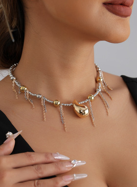 欧美跨境饰品撞色金属感水滴项链