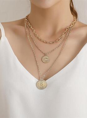 欧美跨境饰品美人头像圆牌吊坠