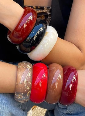 欧美时尚半透明亚克力手镯 夸张不规则宽面手环跨境饰品